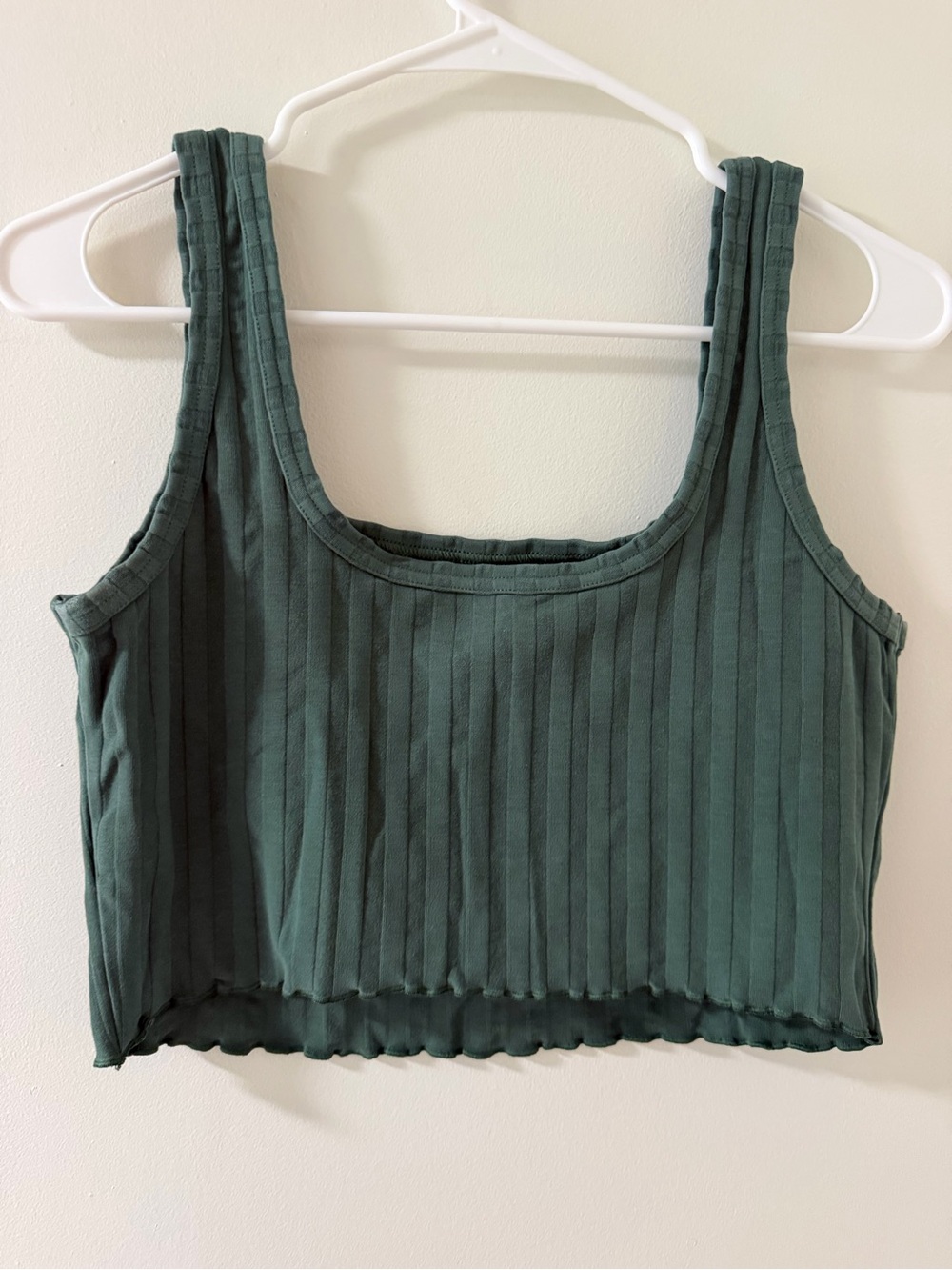 Aerie Ribbed Square Neck Crop Tank Women M Forest Green Like New Lettuce Hem